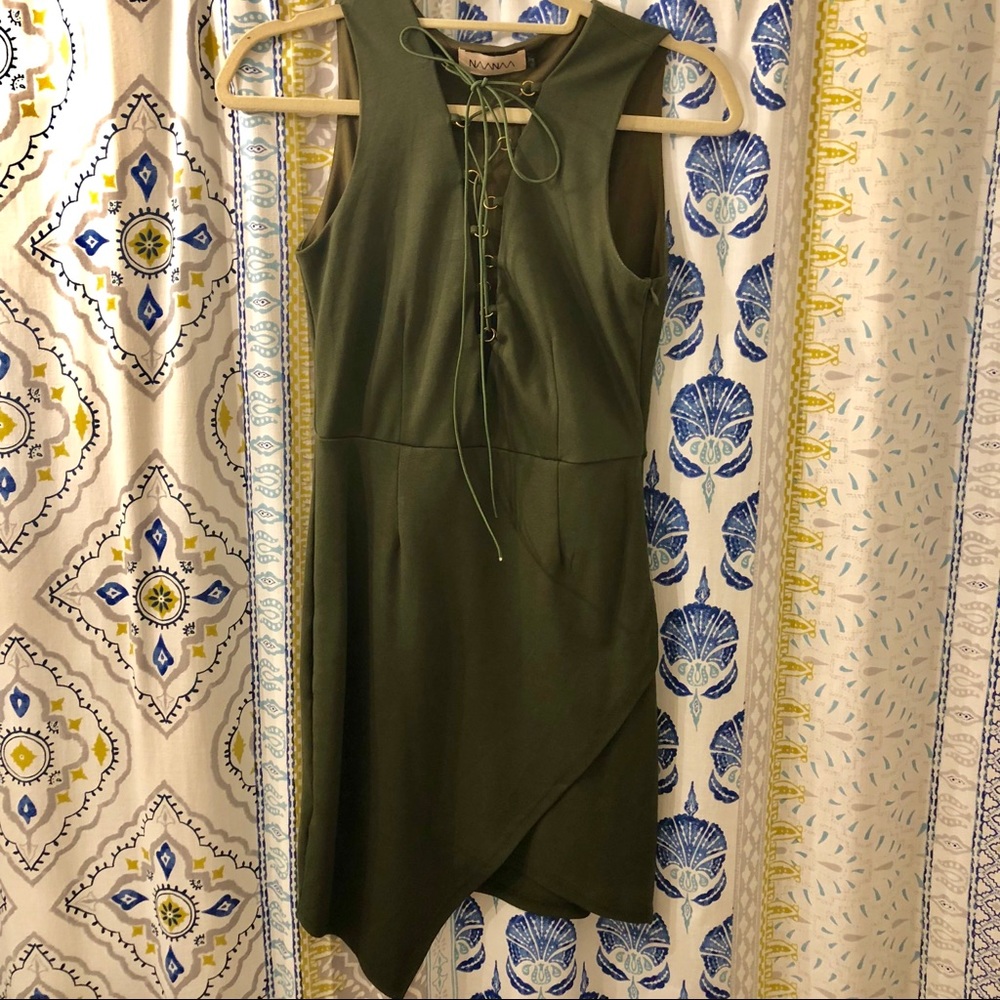 LF Lace Up Dress with Asymmetrical Hem - Picture 5 of 7